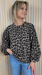 Sweat oversize léopard taupe et noir