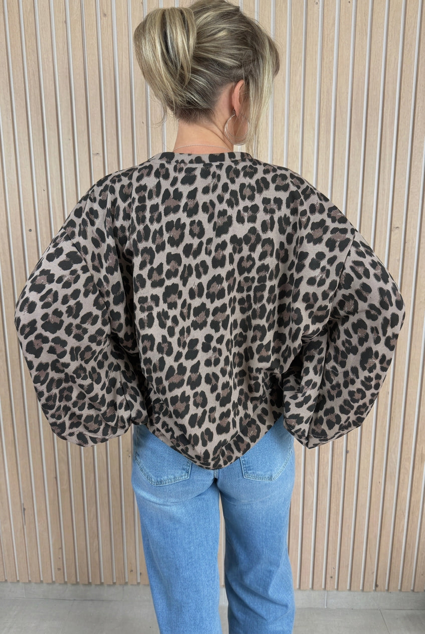 Sweat oversize léopard taupe et noir