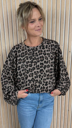 Sweat oversize léopard taupe et noir