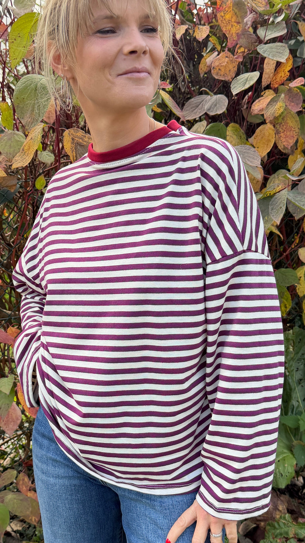 Marinière oversize prune et écru