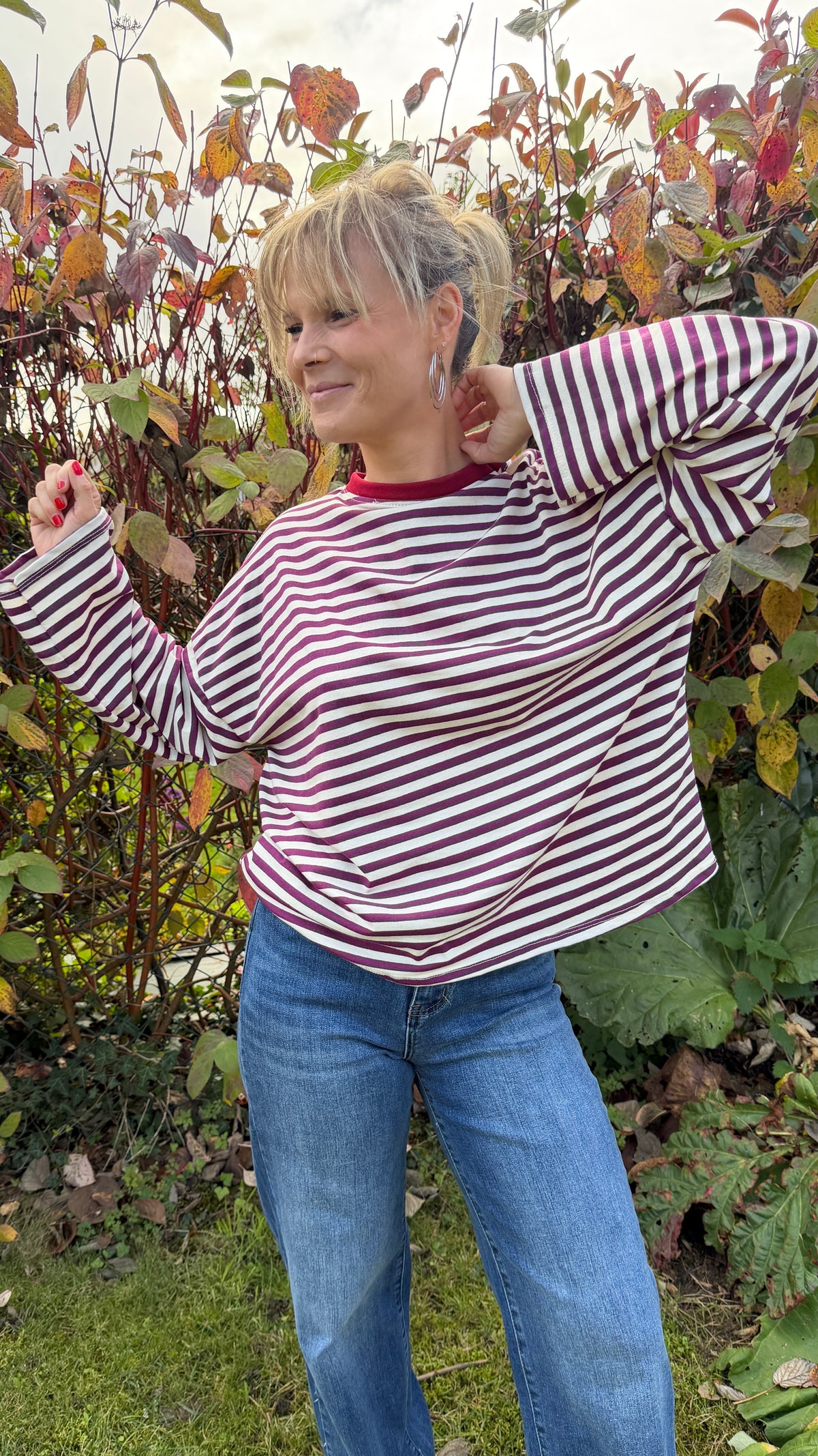 Marinière oversize prune et écru