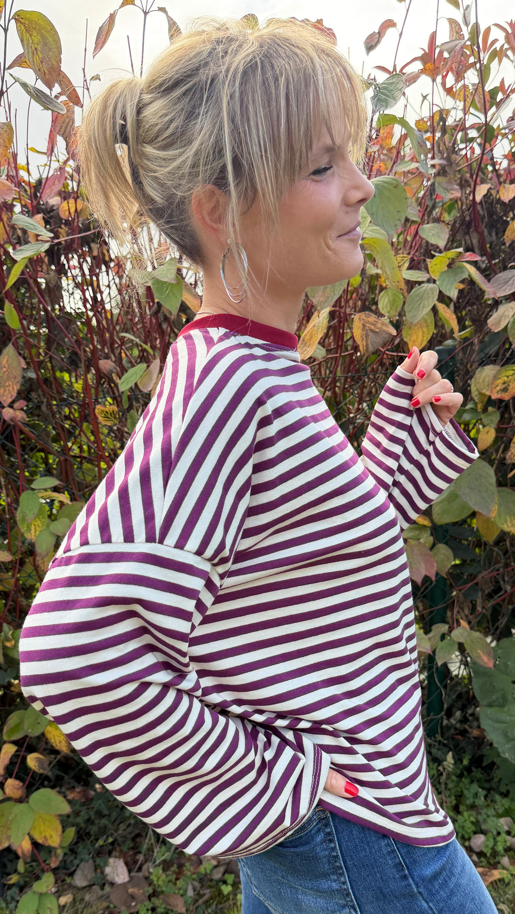 Marinière oversize prune et écru