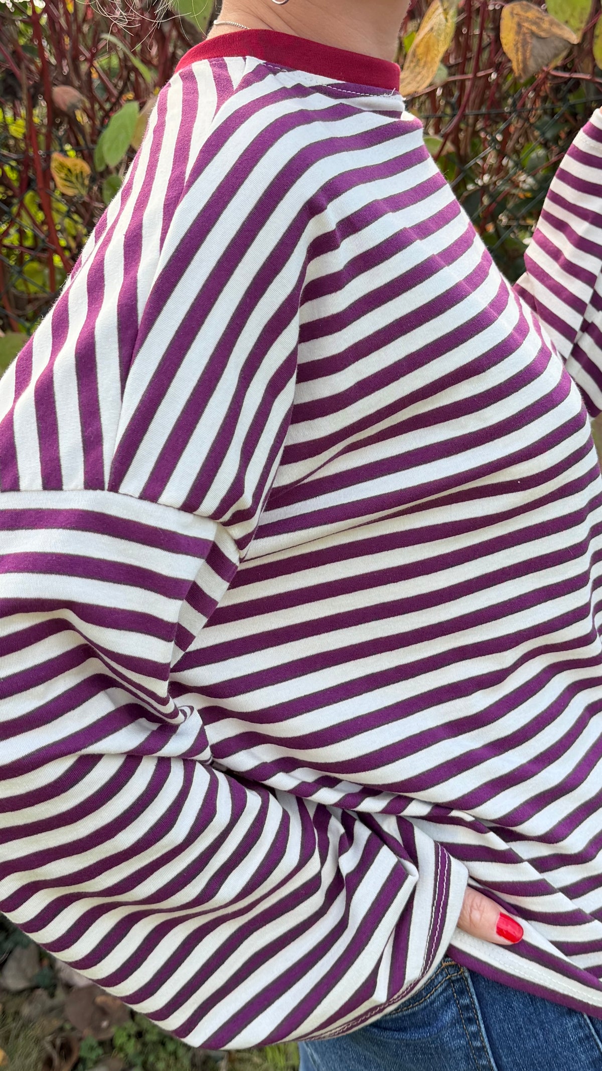 Marinière oversize prune et écru