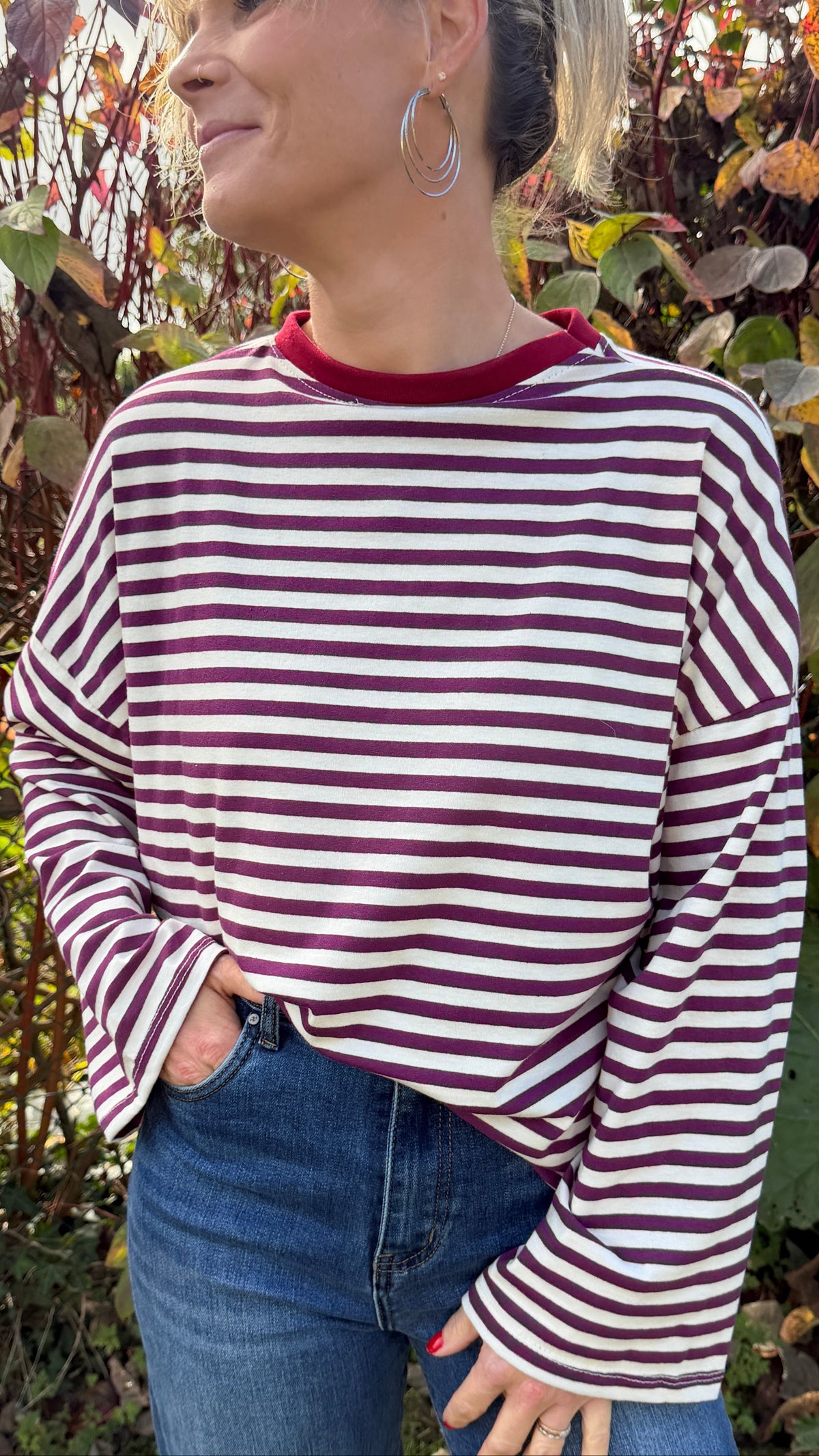 Marinière oversize prune et écru
