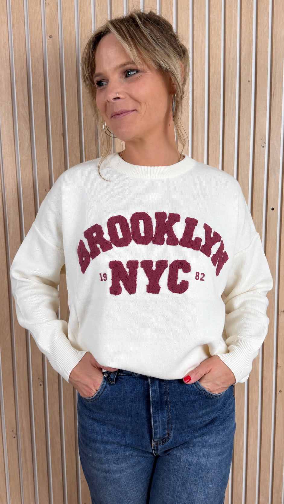 Pull BROOKLYN – Écru & prune