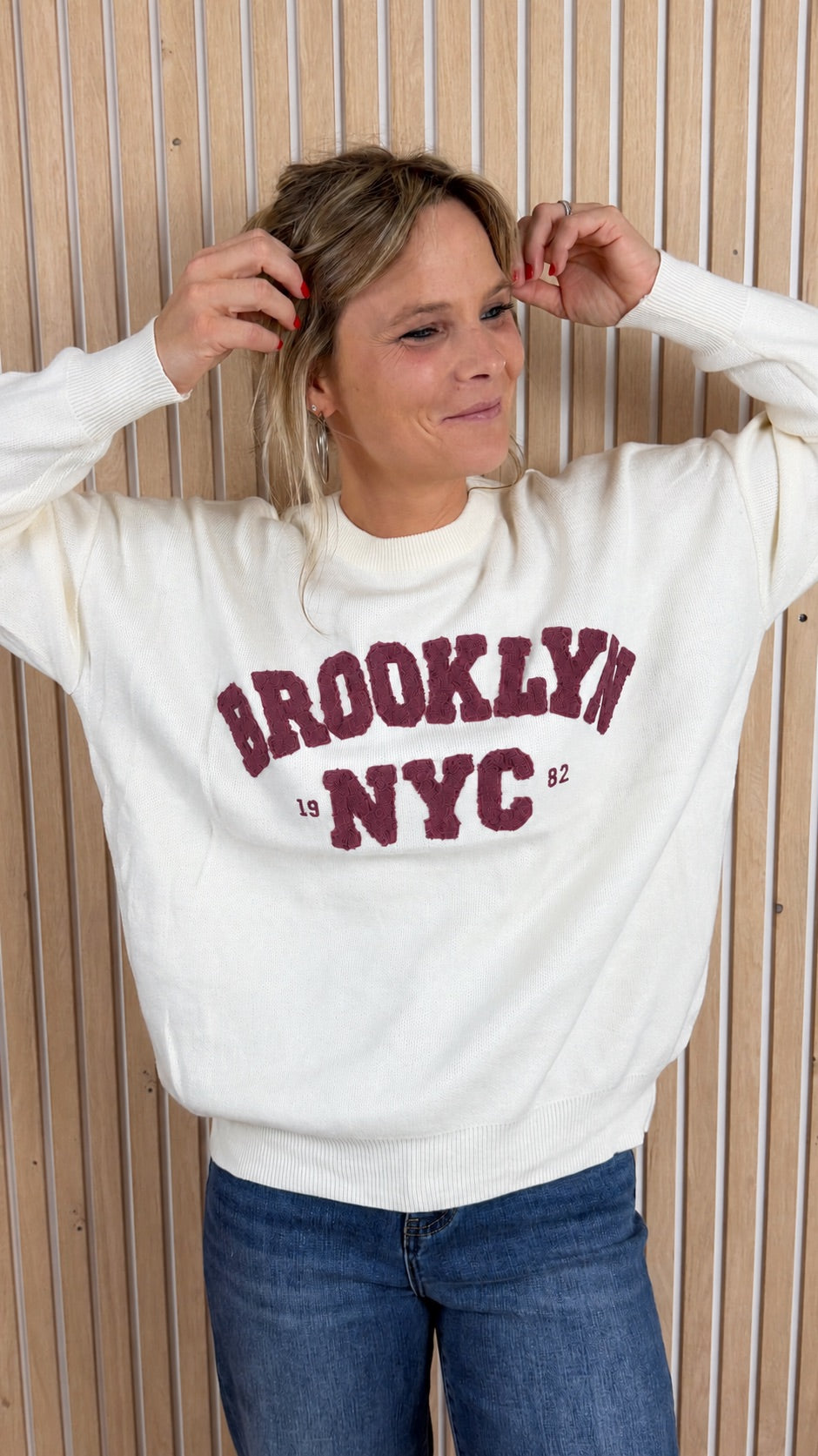Pull BROOKLYN – Écru & prune