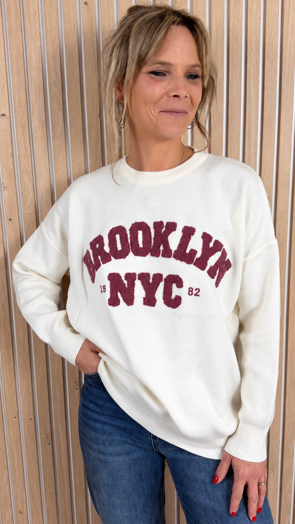 Pull BROOKLYN – Écru & prune