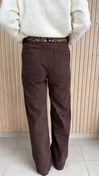 Pantalon wide leg chocolat à ceinture léopard