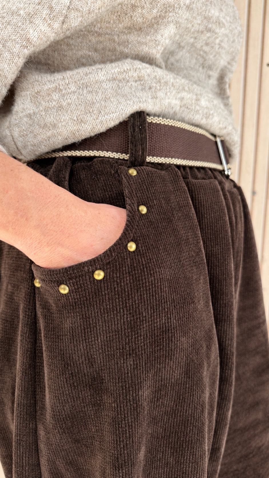 Pantalon barrel velours chocolat