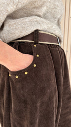 Pantalon barrel velours chocolat