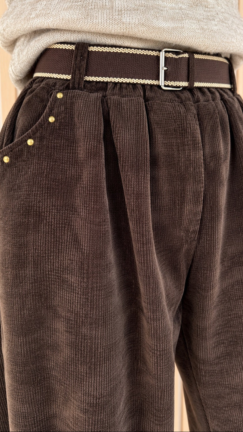 Pantalon barrel velours chocolat