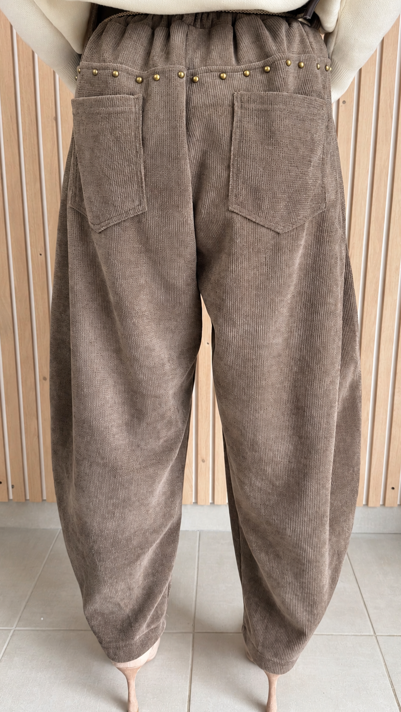 Pantalon velours côtelé taupe