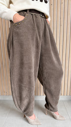 Pantalon velours côtelé taupe