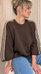 Pull CLARA – Choco chiné à bandes beiges