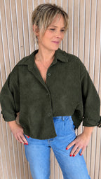 Veste oversize LANA – Kaki en velours texturé