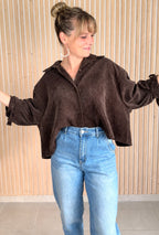 Veste oversize LANA – Choco en velours texturé