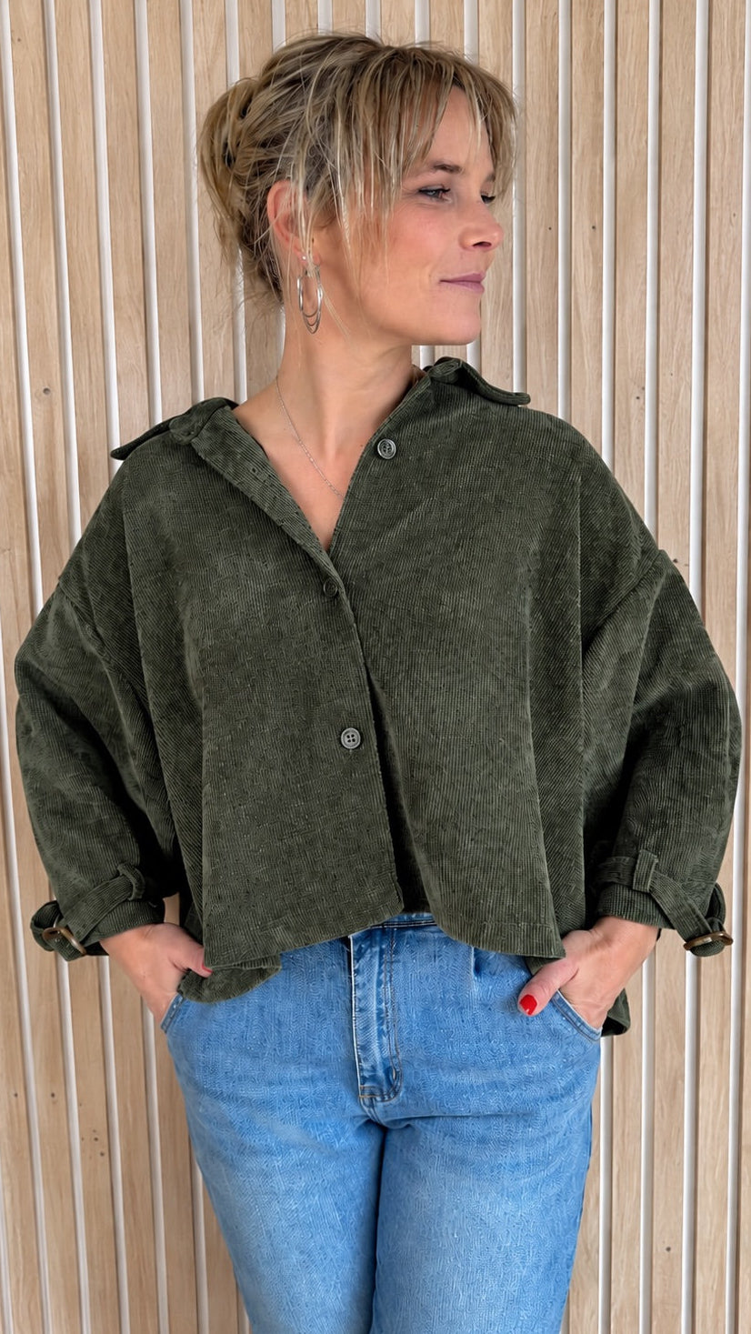 Veste oversize LANA – Kaki en velours texturé