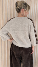 Pull CLARA – Beige chiné à bandes choco