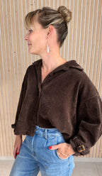 Veste oversize LANA – Choco en velours texturé