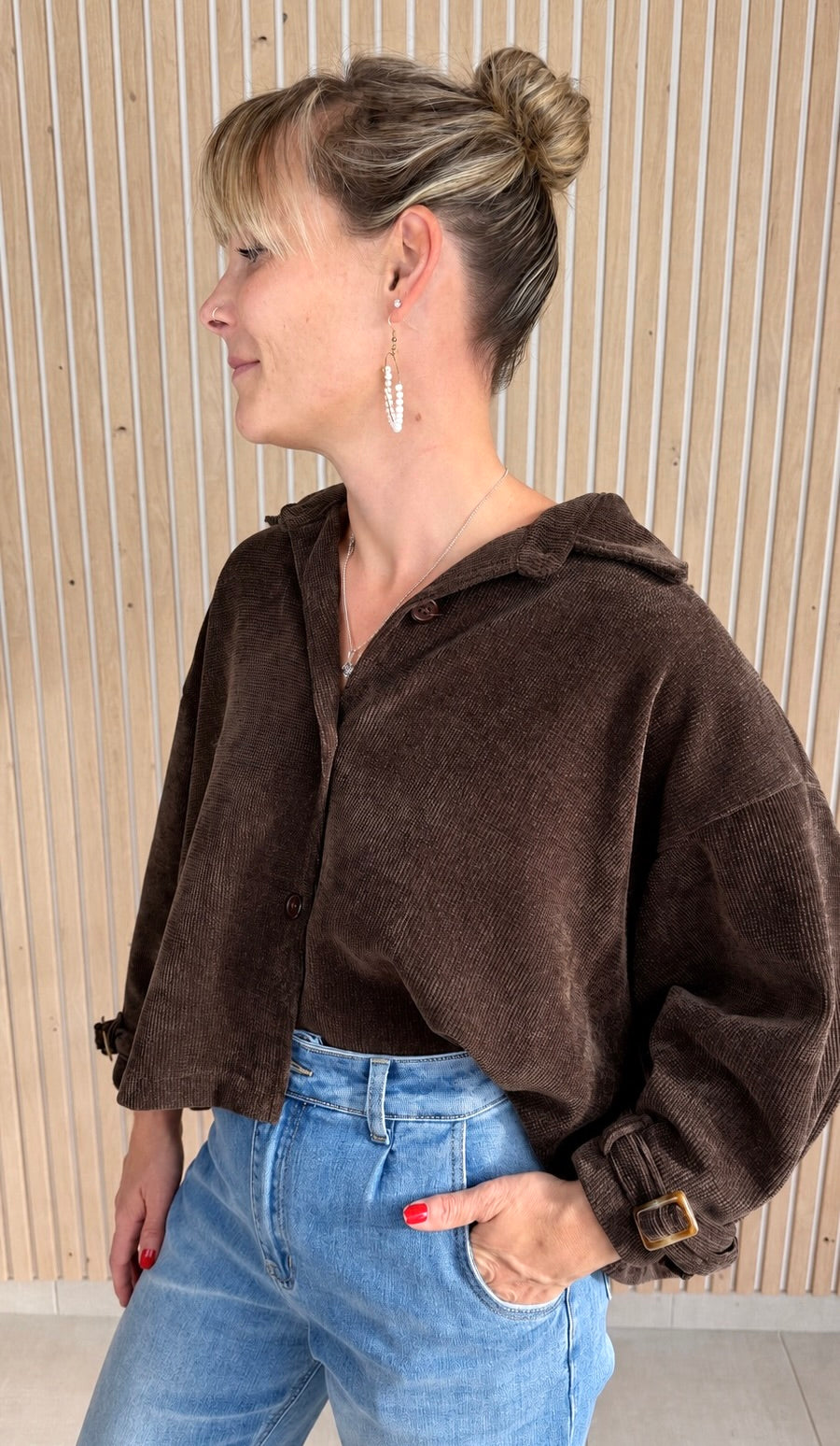 Veste oversize LANA – Choco en velours texturé