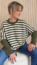 Pull LOU – Rayé vert olive
