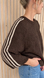 Pull CLARA – Choco chiné à bandes beiges