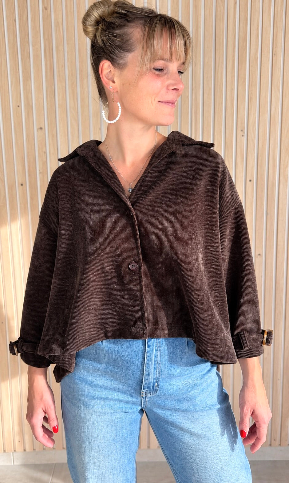 Veste oversize LANA – Choco en velours texturé