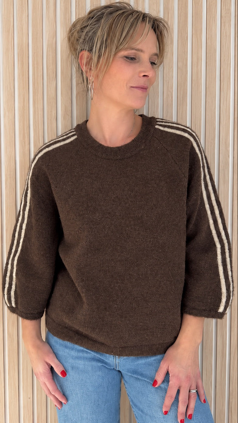 Pull CLARA – Choco chiné à bandes beiges