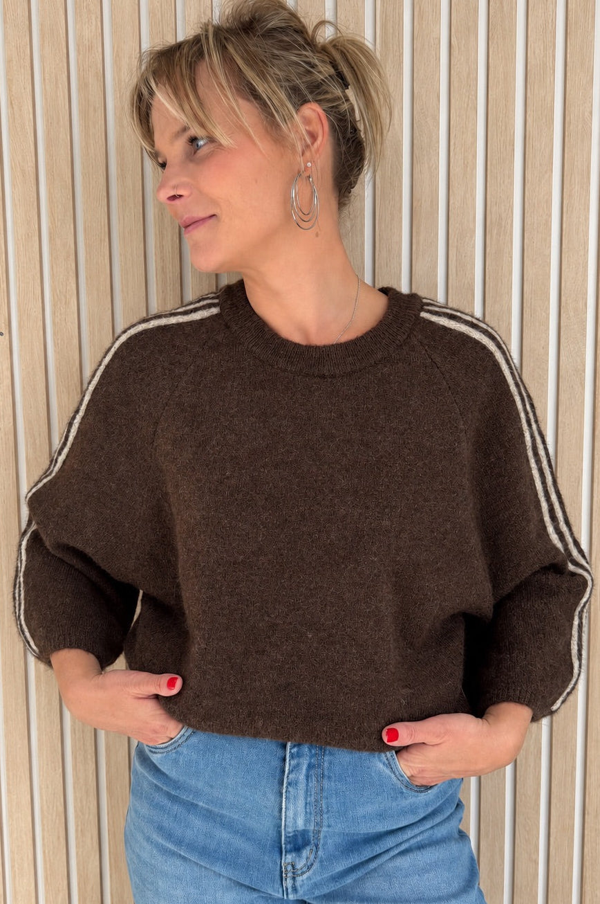 Pull CLARA – Choco chiné à bandes beiges