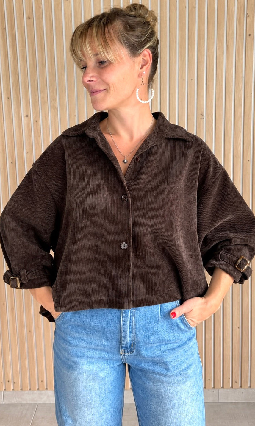 Veste oversize LANA – Choco en velours texturé