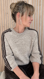 Pull CLARA – Beige chiné à bandes choco