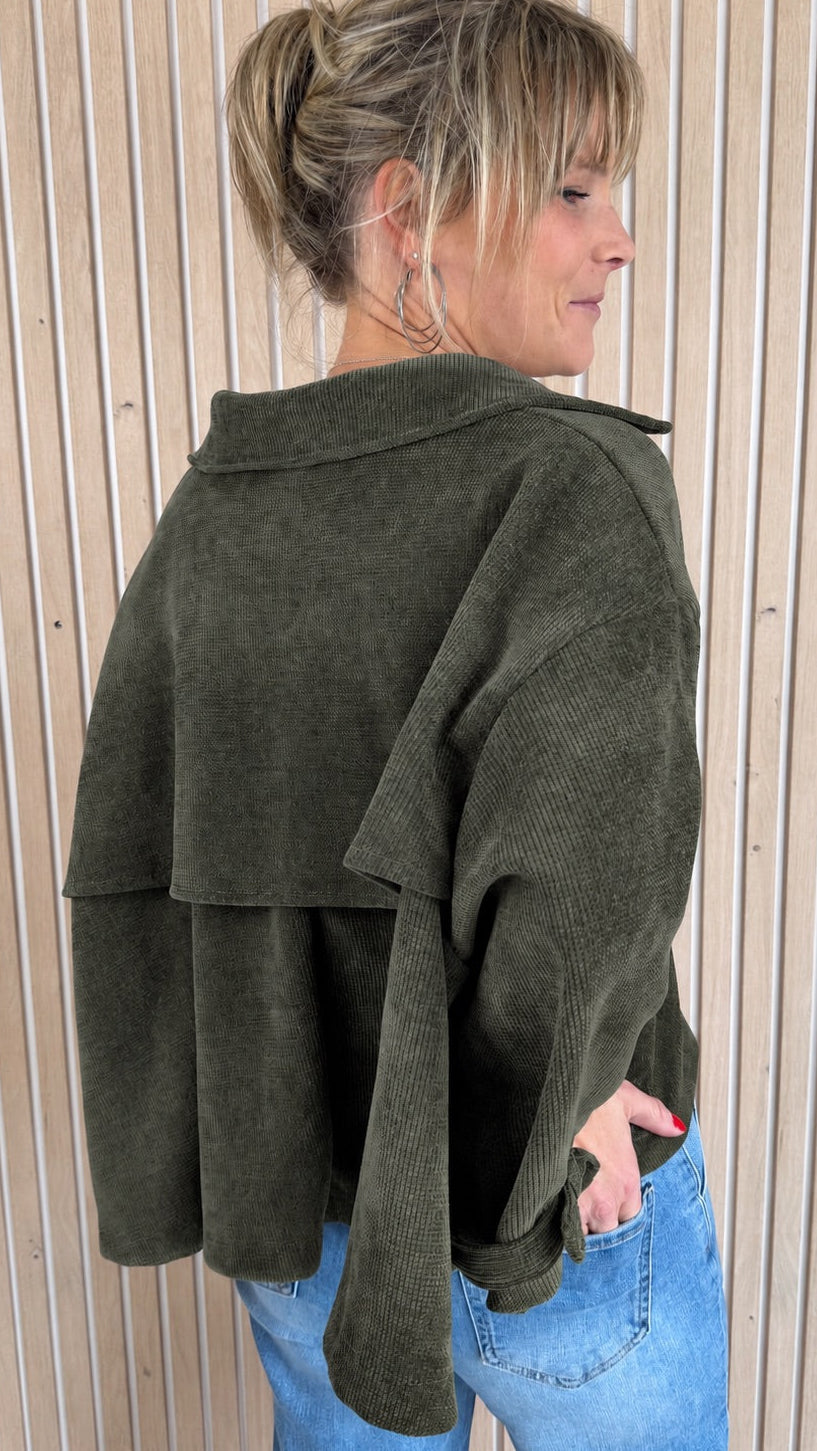 Veste oversize LANA – Kaki en velours texturé