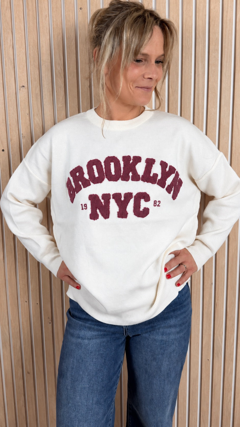 Pull BROOKLYN – Écru & prune