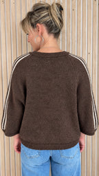 Pull CLARA – Choco chiné à bandes beiges