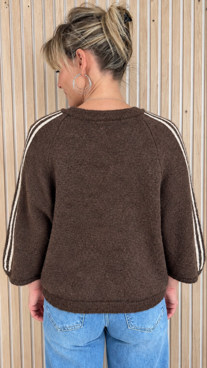 Pull CLARA – Choco chiné à bandes beiges