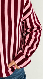 Pull en maille rayée rose et bordeaux