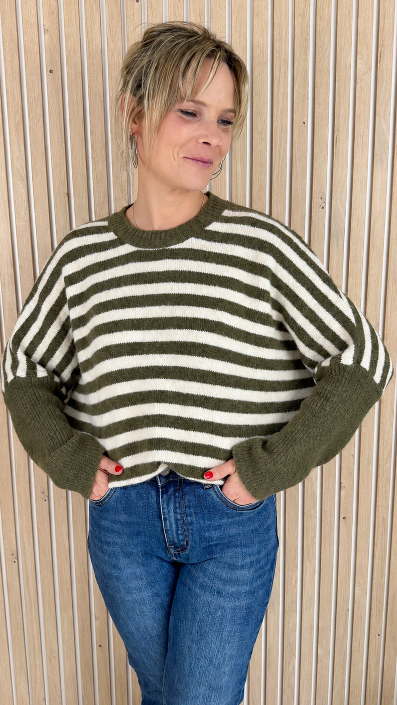 Pull LOU – Rayé vert olive