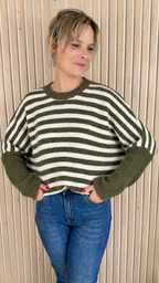 Pull LOU – Rayé vert olive