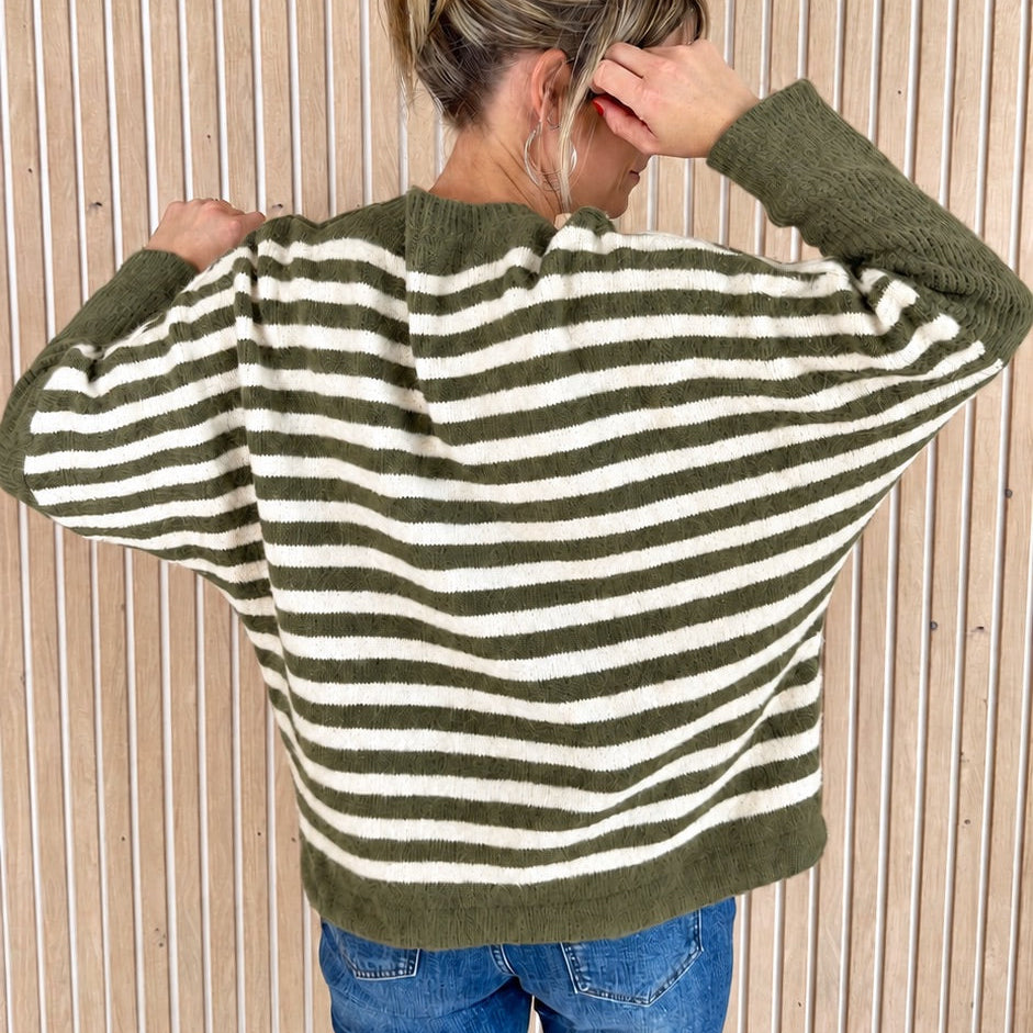 Pull LOU – Rayé vert olive
