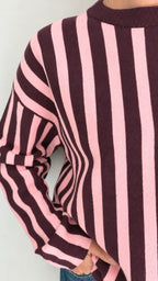 Pull en maille rayée rose et prune