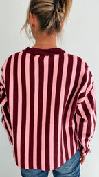 Pull en maille rayée rose et bordeaux