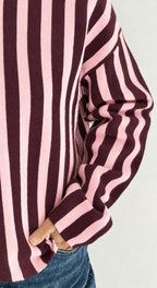 Pull en maille rayée rose et prune