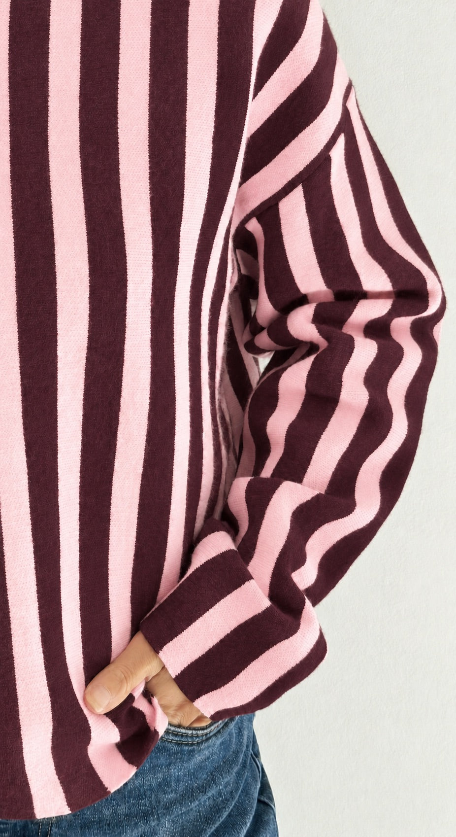 Pull en maille rayée rose et prune