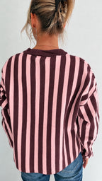 Pull en maille rayée rose et prune