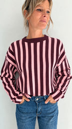 Pull en maille rayée rose et prune