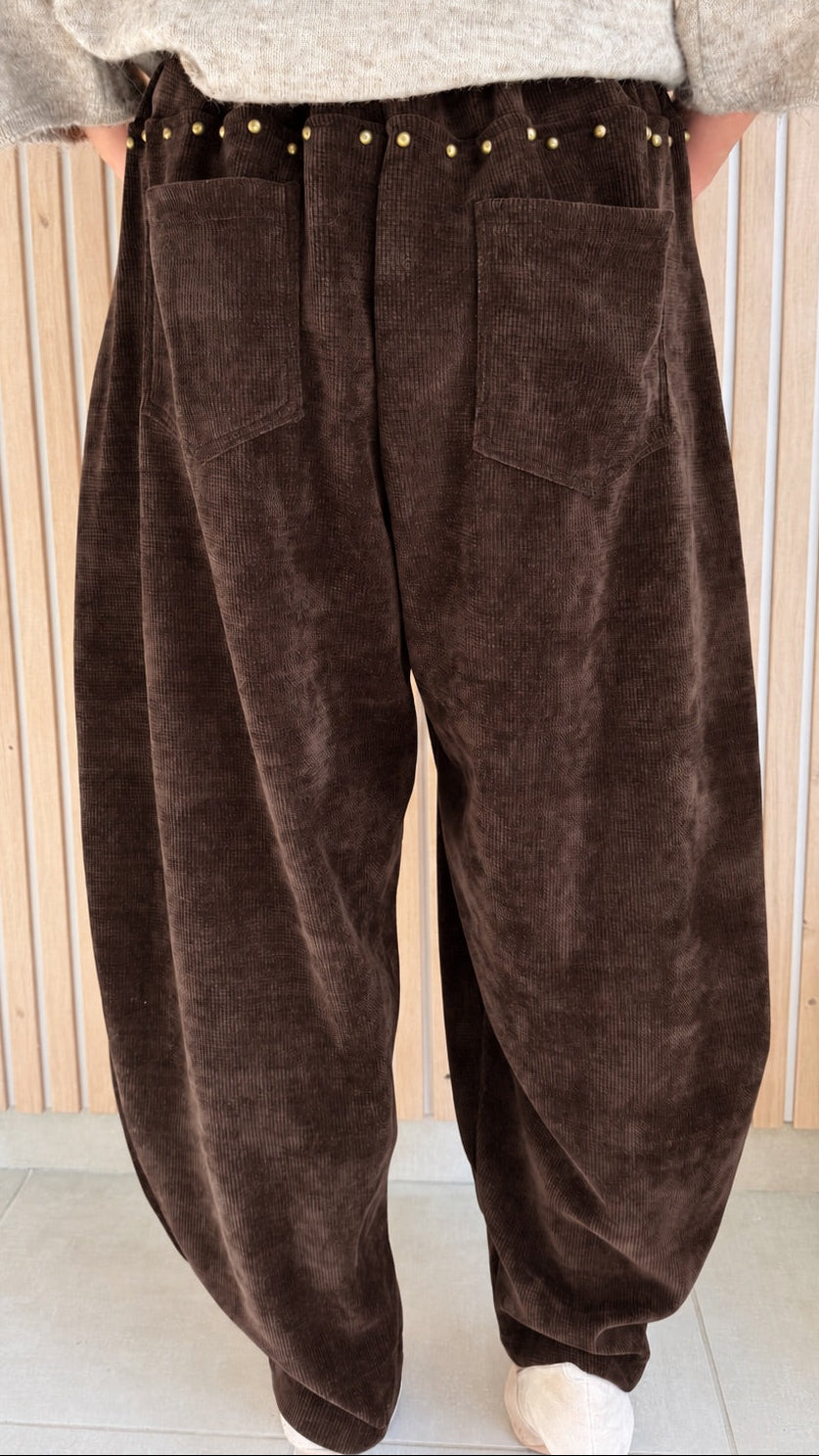 Pantalon barrel velours chocolat