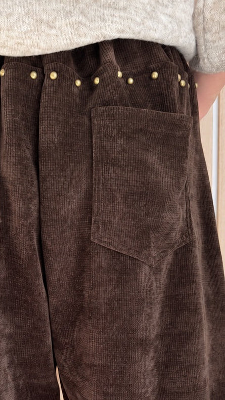 Pantalon barrel velours chocolat