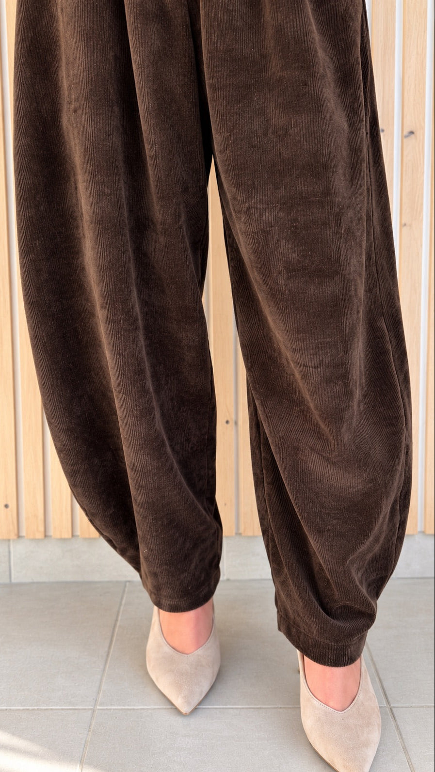 Pantalon barrel velours chocolat
