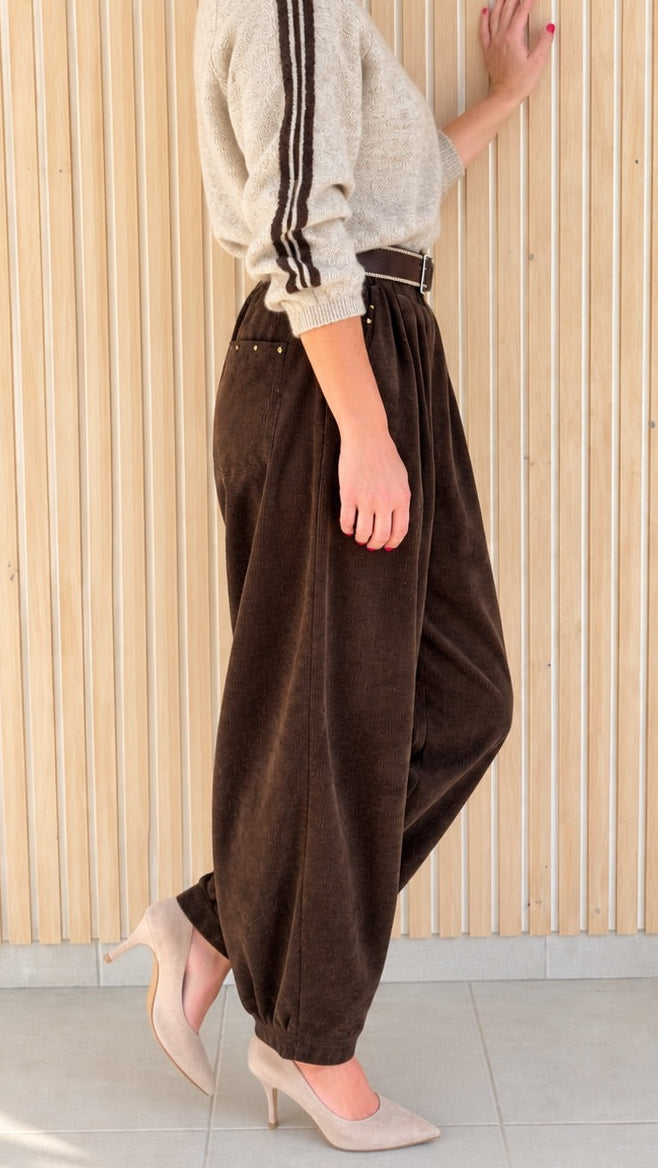 Pantalon barrel velours chocolat
