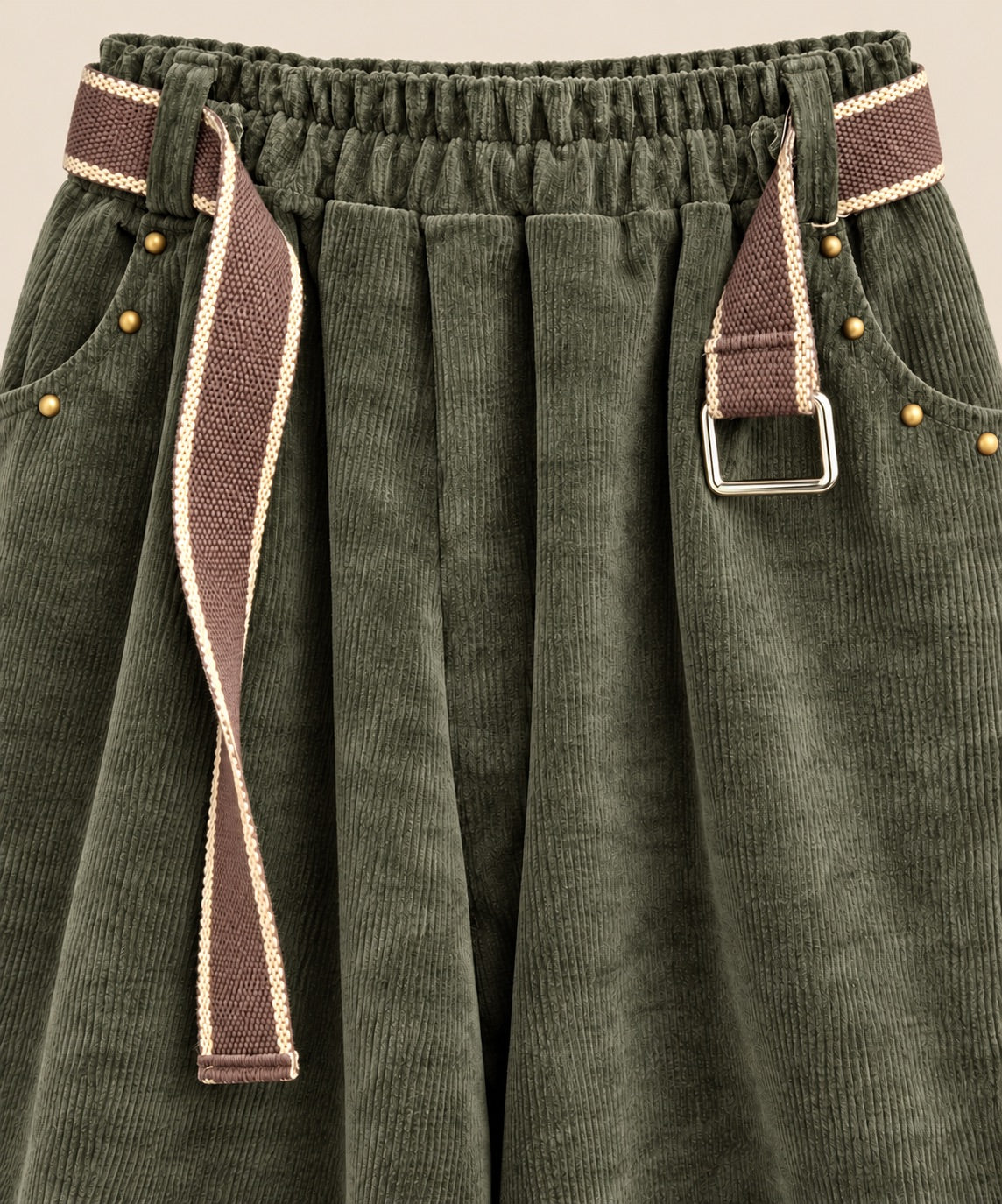 Pantalon barrel velours vert olive